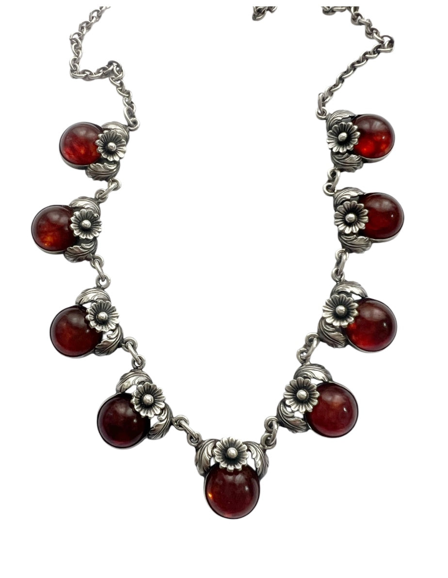 Vintage Baltic Amber Necklace, Daisy Design, Sterling Silver, Danish Modernist, Niels Erik From