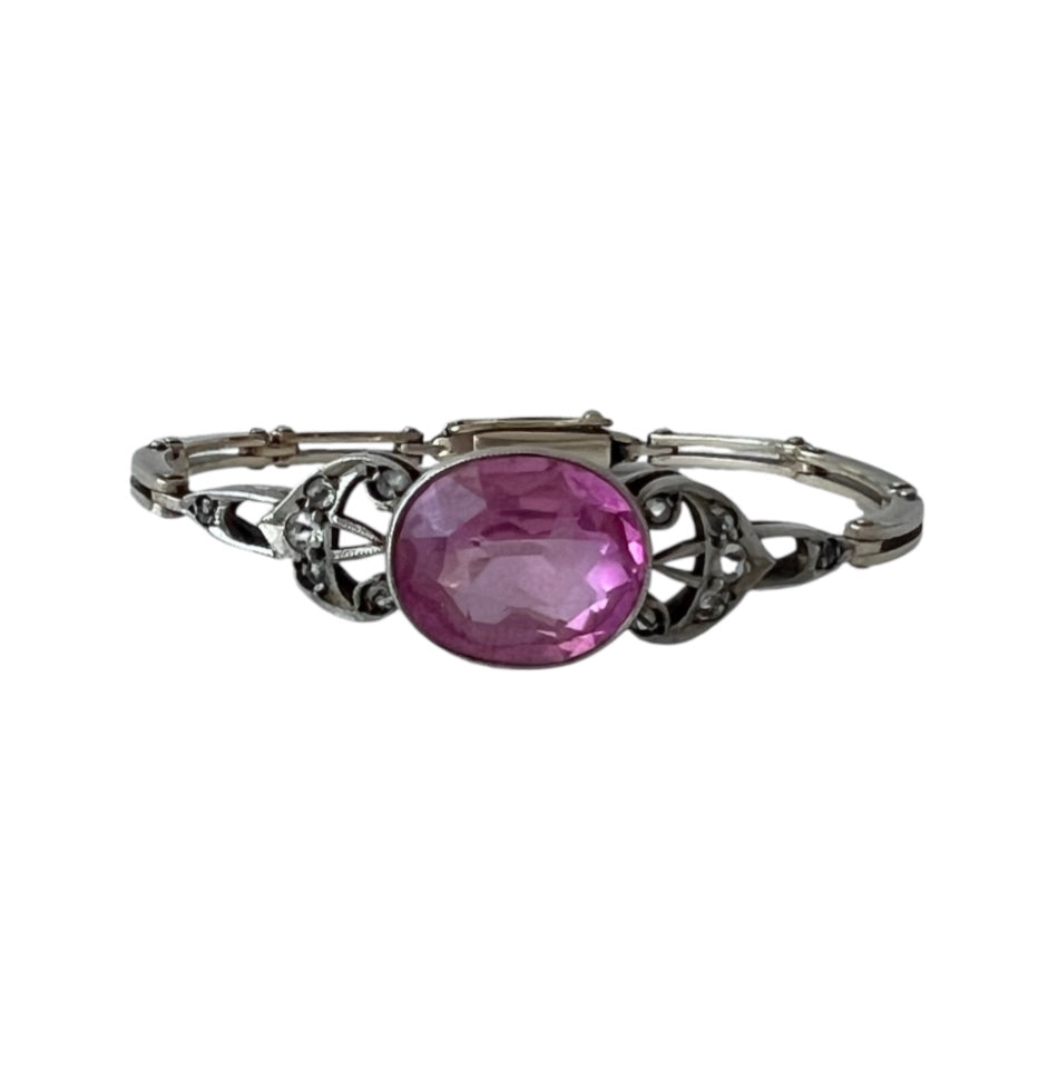 Soviet Russian 875 Silver Bracelet • Russkie Samotsvety • Pink Stone • 1960s USSR