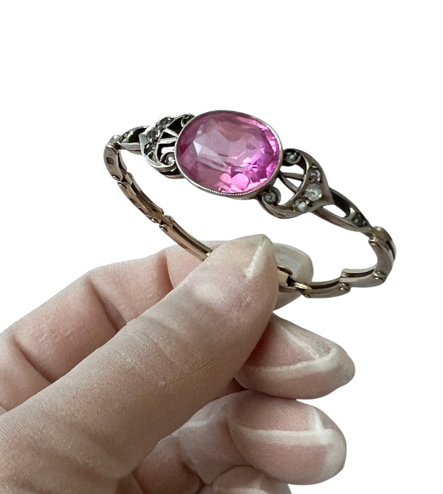 Soviet Russian 875 Silver Bracelet • Russkie Samotsvety • Pink Stone • 1960s USSR