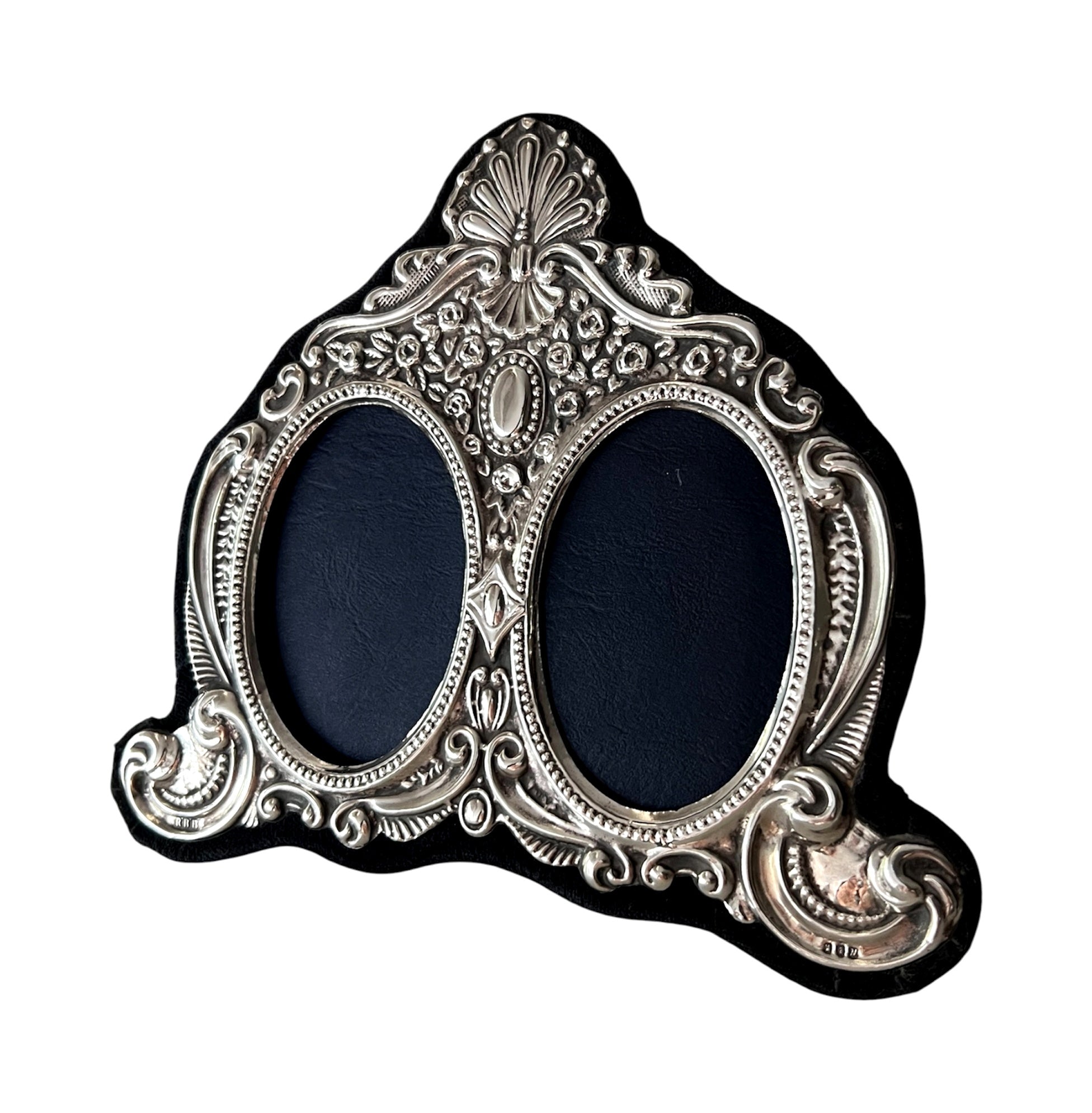 Britannia Silver Double Photo Frame, RBB London 1987, Oval Portrait Frame