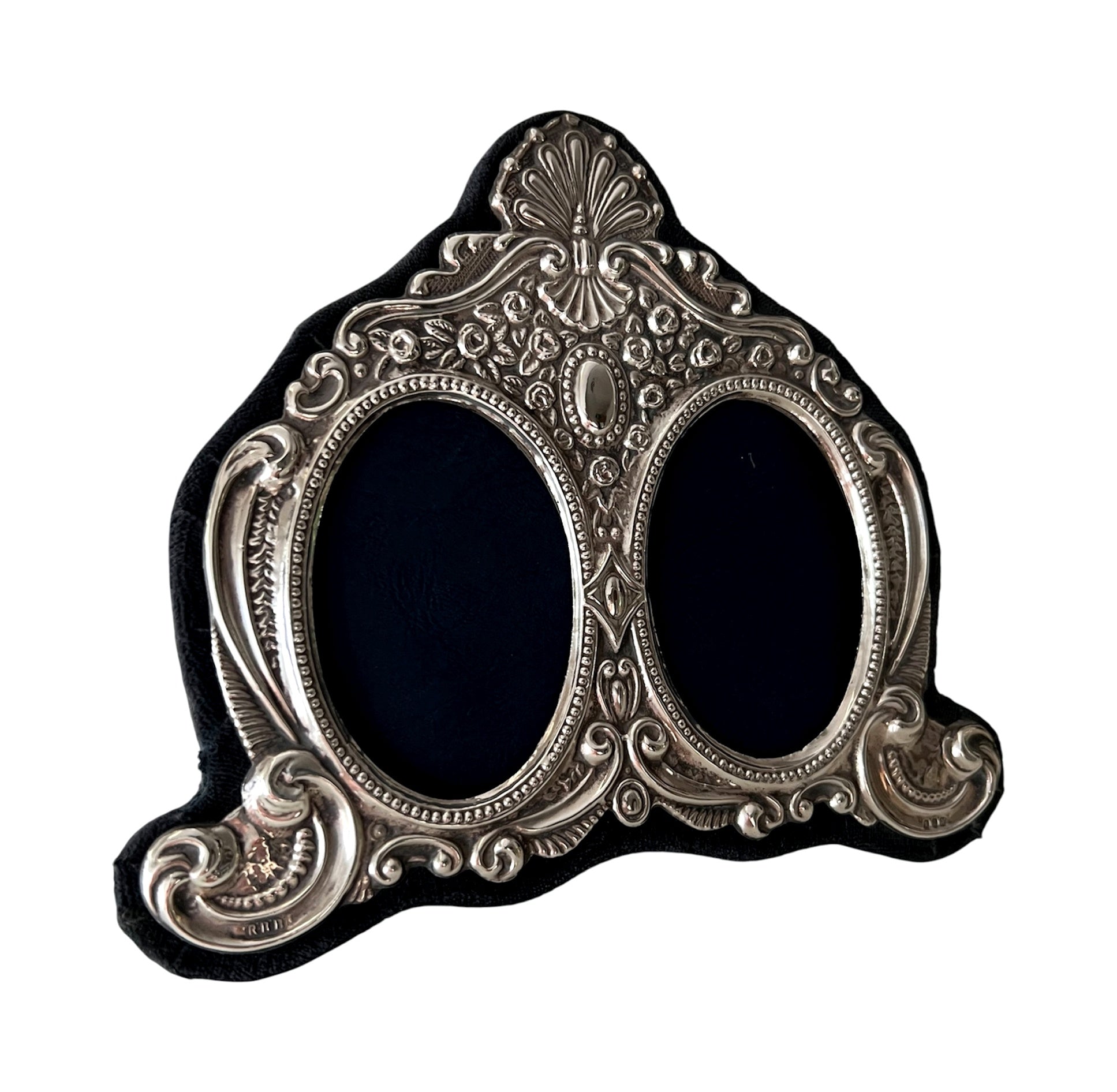 Britannia Silver Double Photo Frame, RBB London 1987, Oval Portrait Frame