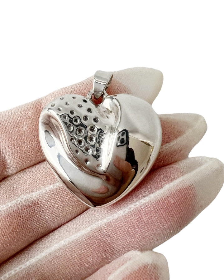 Large Puffy Sterling Silver Heart Pendant