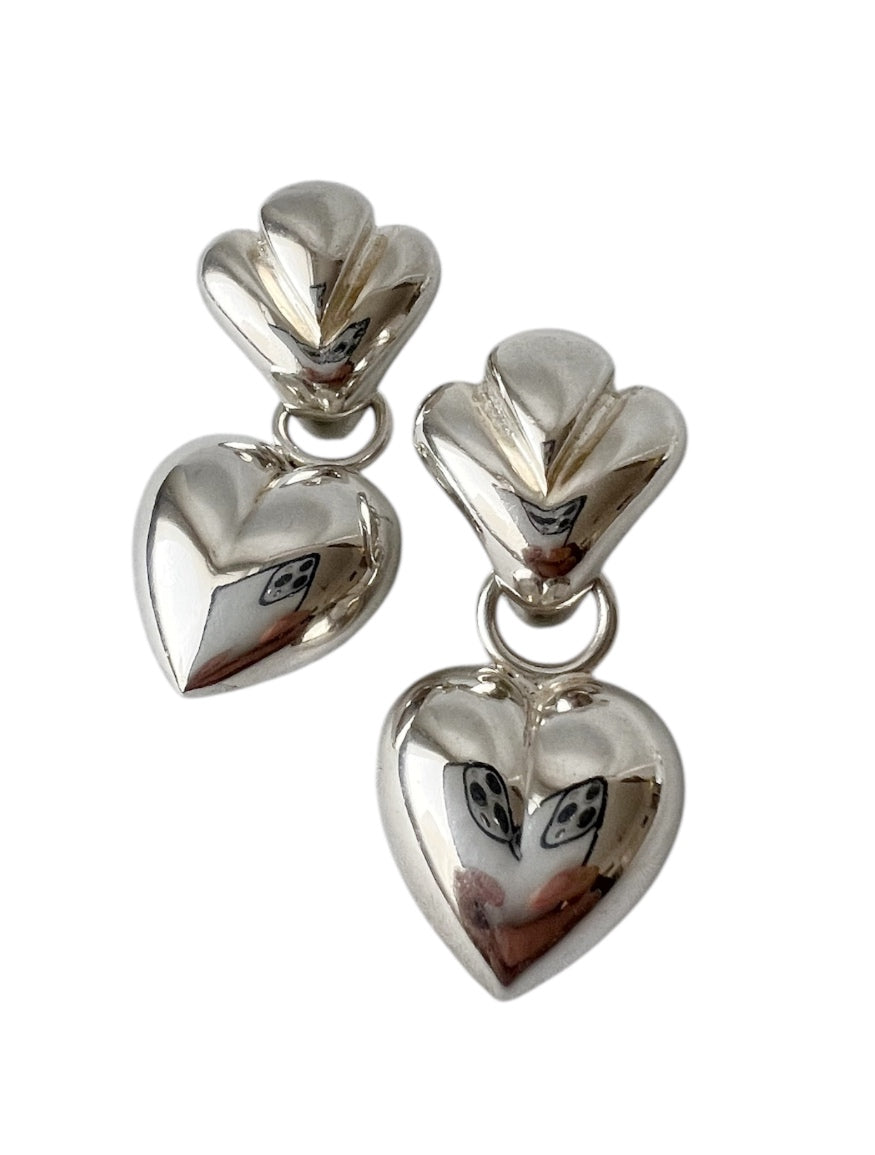 Large Italian Sterling Silver Heart Earrings – Solid 925 Puffy Hearts.