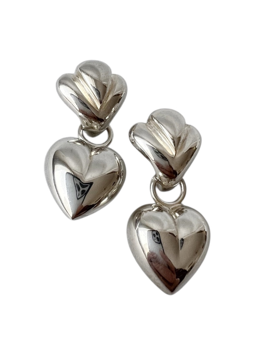 Large Italian Sterling Silver Heart Earrings – Solid 925 Puffy Hearts.
