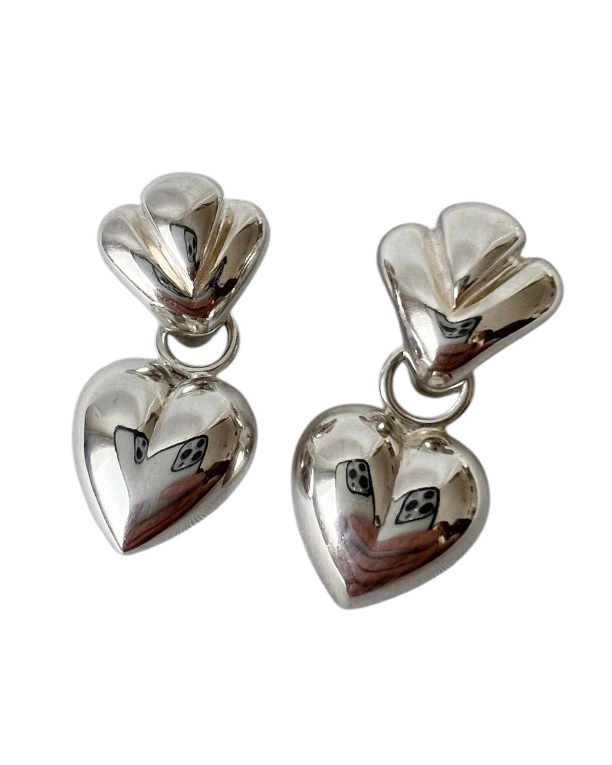 Large Italian Sterling Silver Heart Earrings – Solid 925 Puffy Hearts.