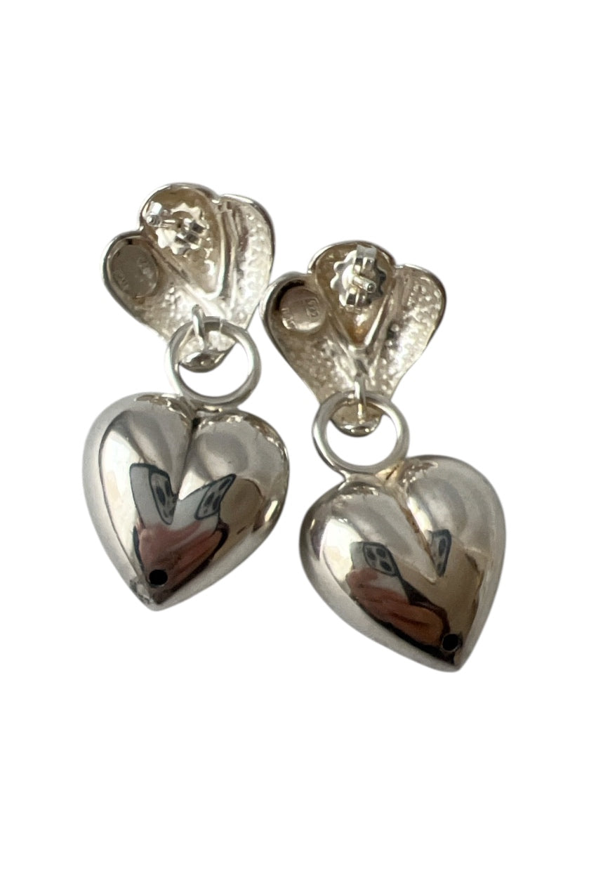 Large Italian Sterling Silver Heart Earrings – Solid 925 Puffy Hearts.