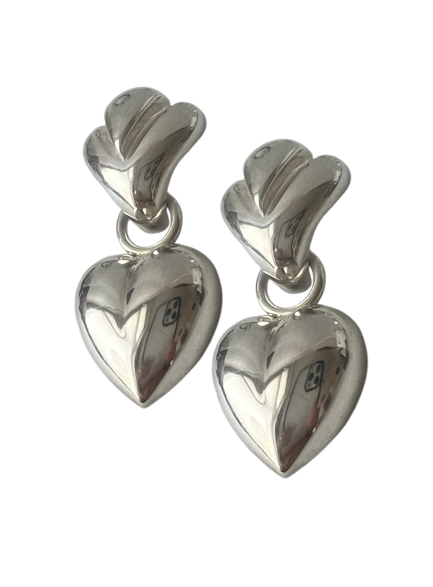 Large Italian Sterling Silver Heart Earrings – Solid 925 Puffy Hearts.