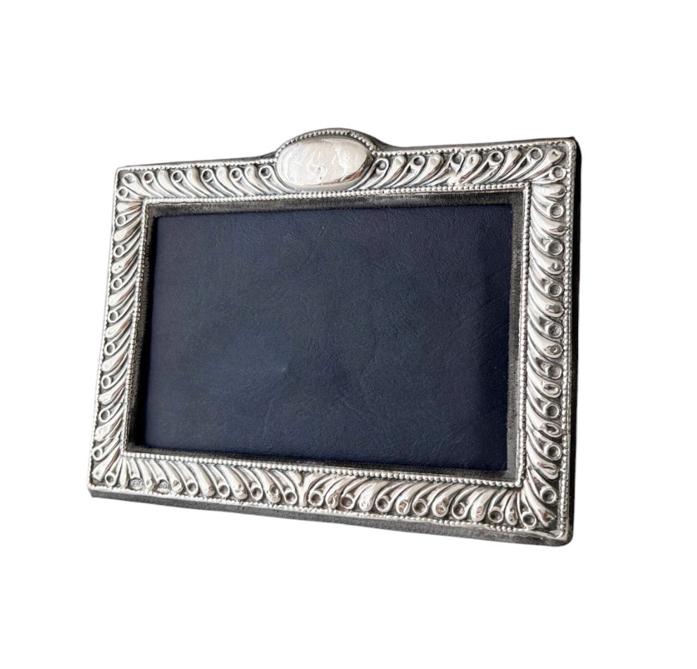 Vintage Sterling Landscape Photo Frame, London 1988, Beaded Border