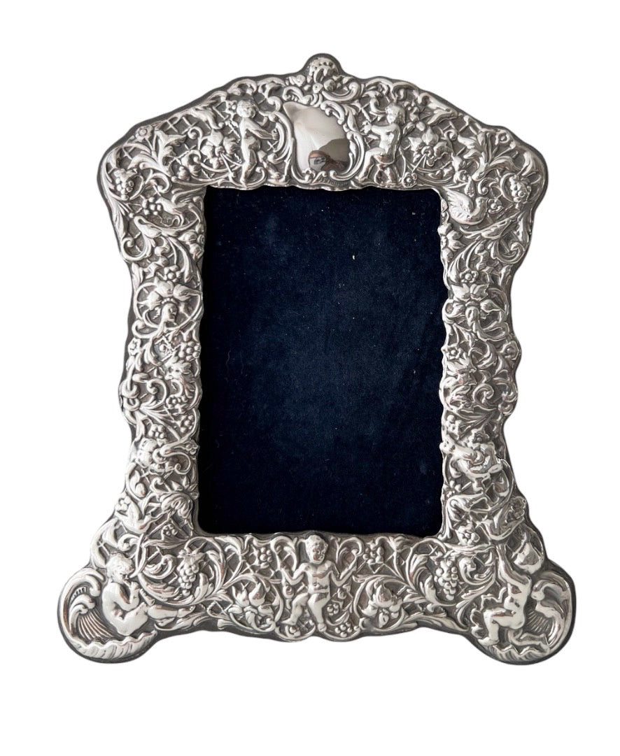 Ray Hall Sterling Wedding Photo Frame, Birmingham 1999, Cherub Floral Design