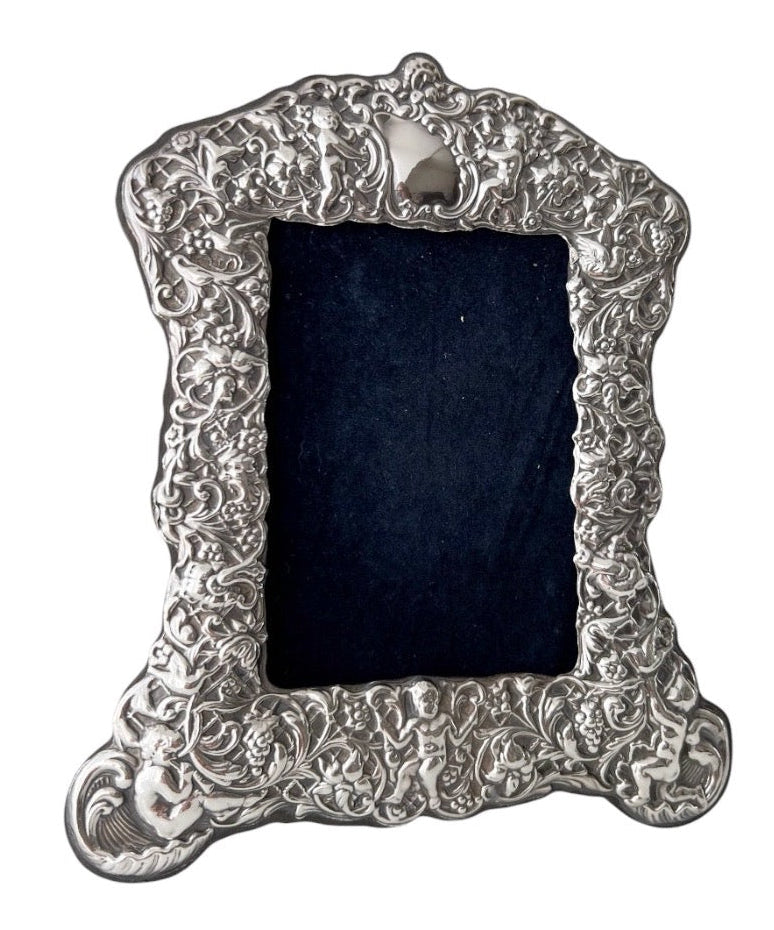 Ray Hall Sterling Wedding Photo Frame, Birmingham 1999, Cherub Floral Design