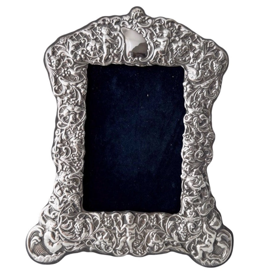 Ray Hall Sterling Wedding Photo Frame, Birmingham 1999, Cherub Floral Design
