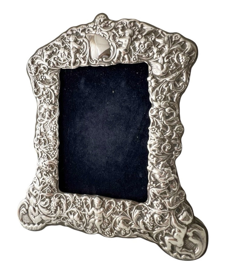Ray Hall Sterling Wedding Photo Frame, Birmingham 1999, Cherub Floral Design