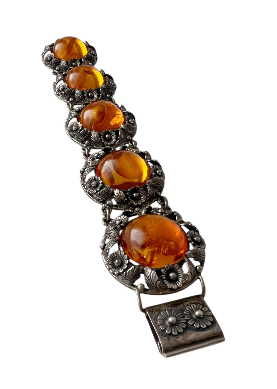 Vintage Baltic Amber Bracelet, Sterling Silver, Danish Modernist, Niels Erik From