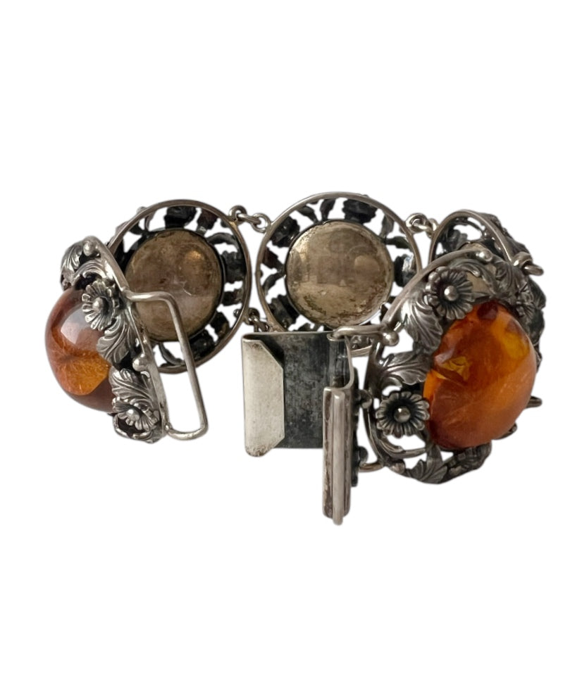 Vintage Baltic Amber Bracelet, Sterling Silver, Danish Modernist, Niels Erik From