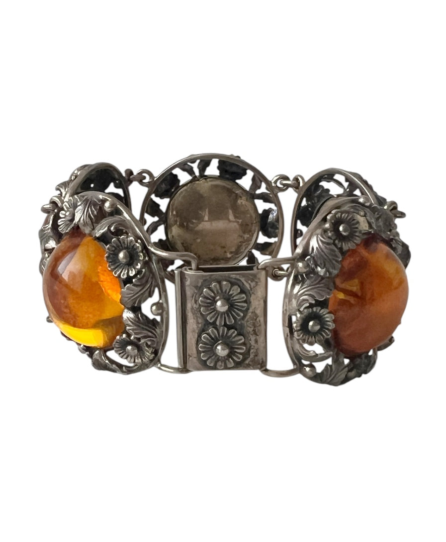 Vintage Baltic Amber Bracelet, Sterling Silver, Danish Modernist, Niels Erik From