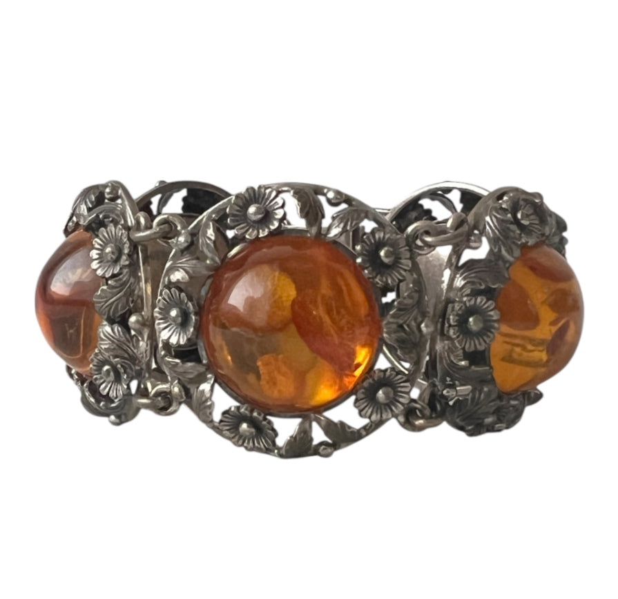 Vintage Baltic Amber Bracelet, Sterling Silver, Danish Modernist, Niels Erik From