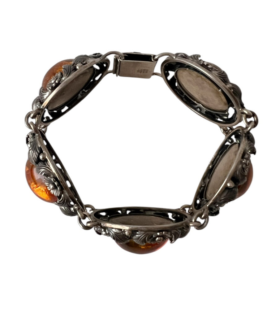 Vintage Baltic Amber Bracelet, Sterling Silver, Danish Modernist, Niels Erik From
