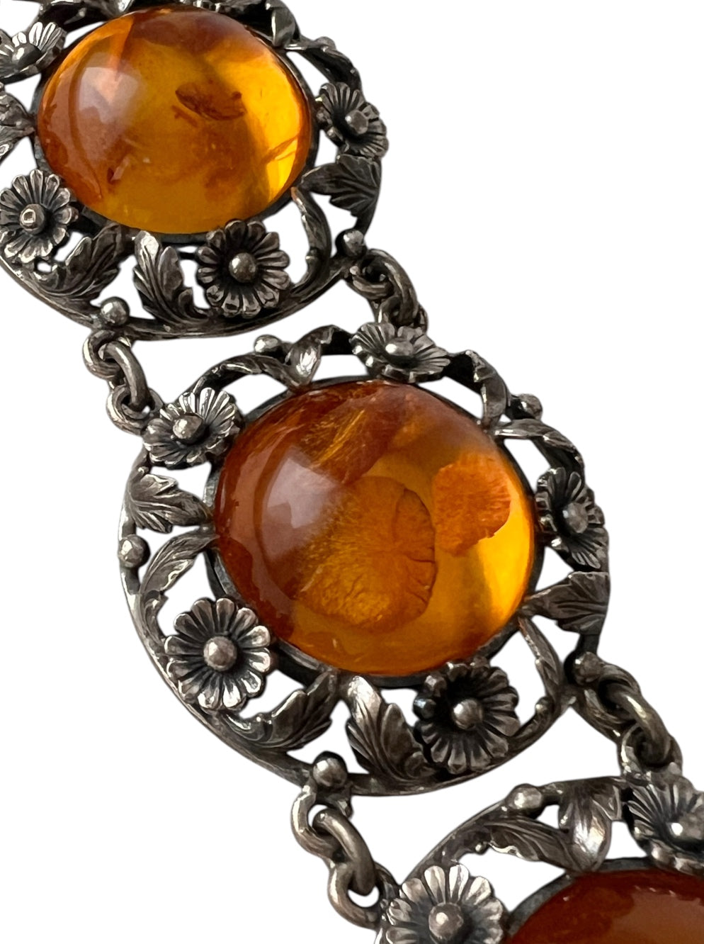 Vintage Baltic Amber Bracelet, Sterling Silver, Danish Modernist, Niels Erik From