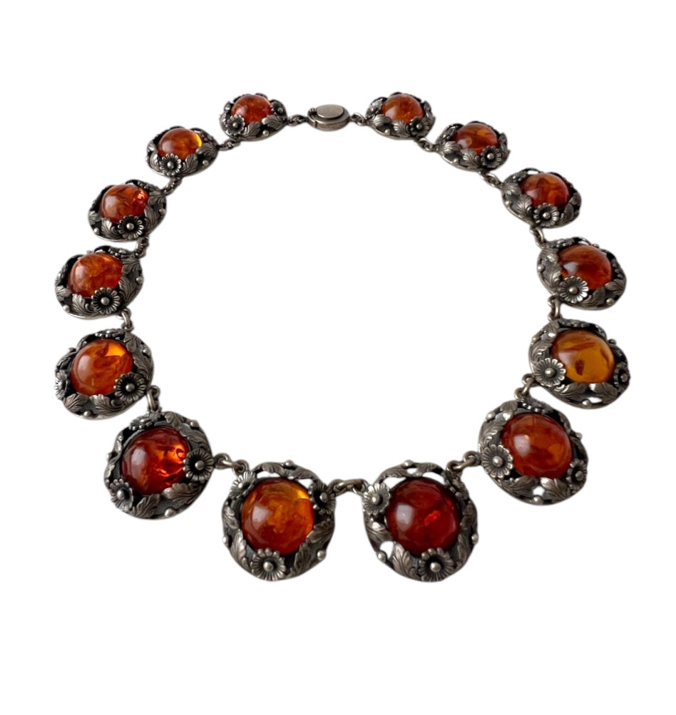 Vintage Baltic Amber Necklace, Sterling Silver, Danish Modernist, Niels Erik From