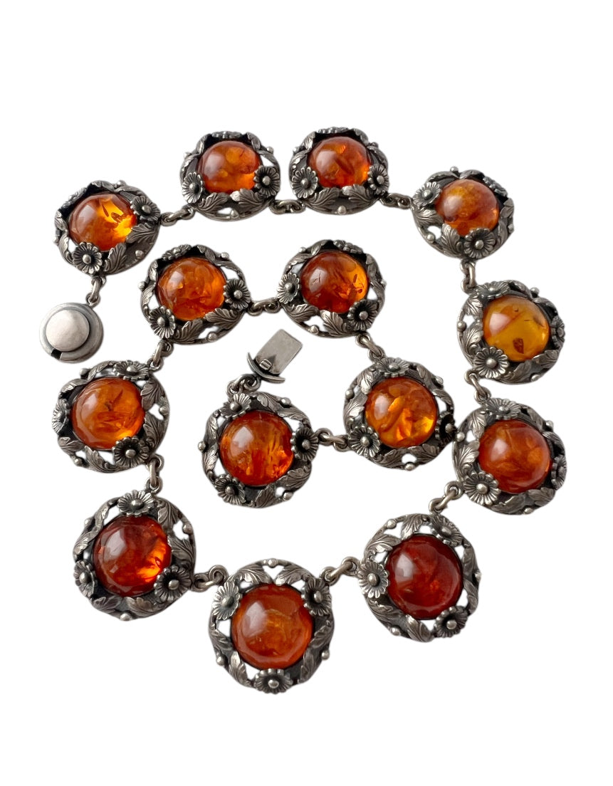 Vintage Baltic Amber Necklace, Sterling Silver, Danish Modernist, Niels Erik From