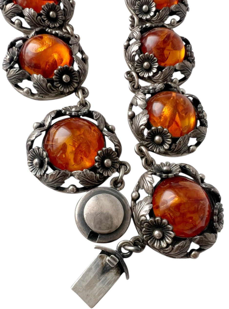 Vintage Baltic Amber Necklace, Sterling Silver, Danish Modernist, Niels Erik From