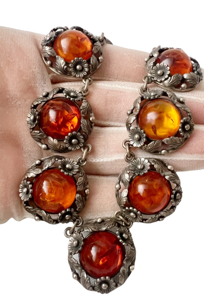 Vintage Baltic Amber Necklace, Sterling Silver, Danish Modernist, Niels Erik From