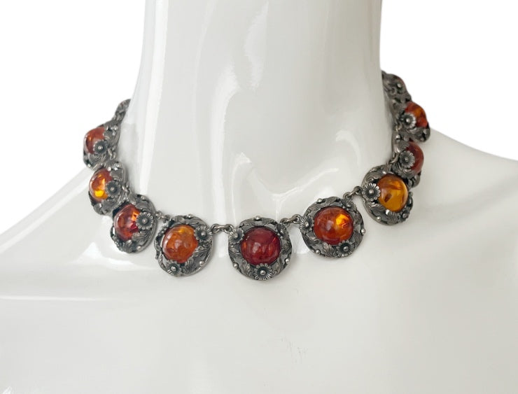 Vintage Baltic Amber Necklace, Sterling Silver, Danish Modernist, Niels Erik From