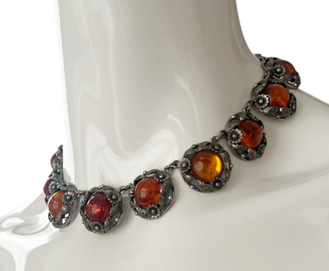 Vintage Baltic Amber Necklace, Sterling Silver, Danish Modernist, Niels Erik From