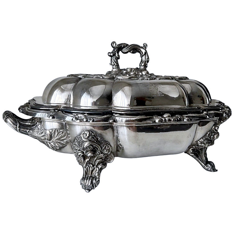 Antique English Old Sheffield Plate Entrée Warmer W.A. Crown Stag Crest