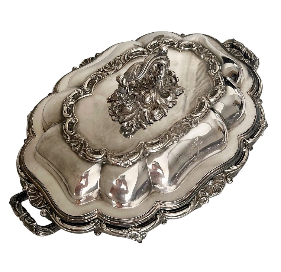 Antique English Old Sheffield Plate Entrée Warmer W.A. Crown Stag Crest