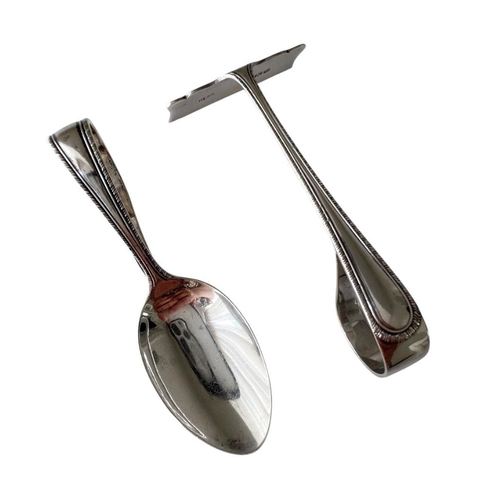 Antique 1926 Sterling Silver Baby Spoon and Food Pusher Set, Docker & Burn Ltd Birmingham, Boxed Christening Flatware