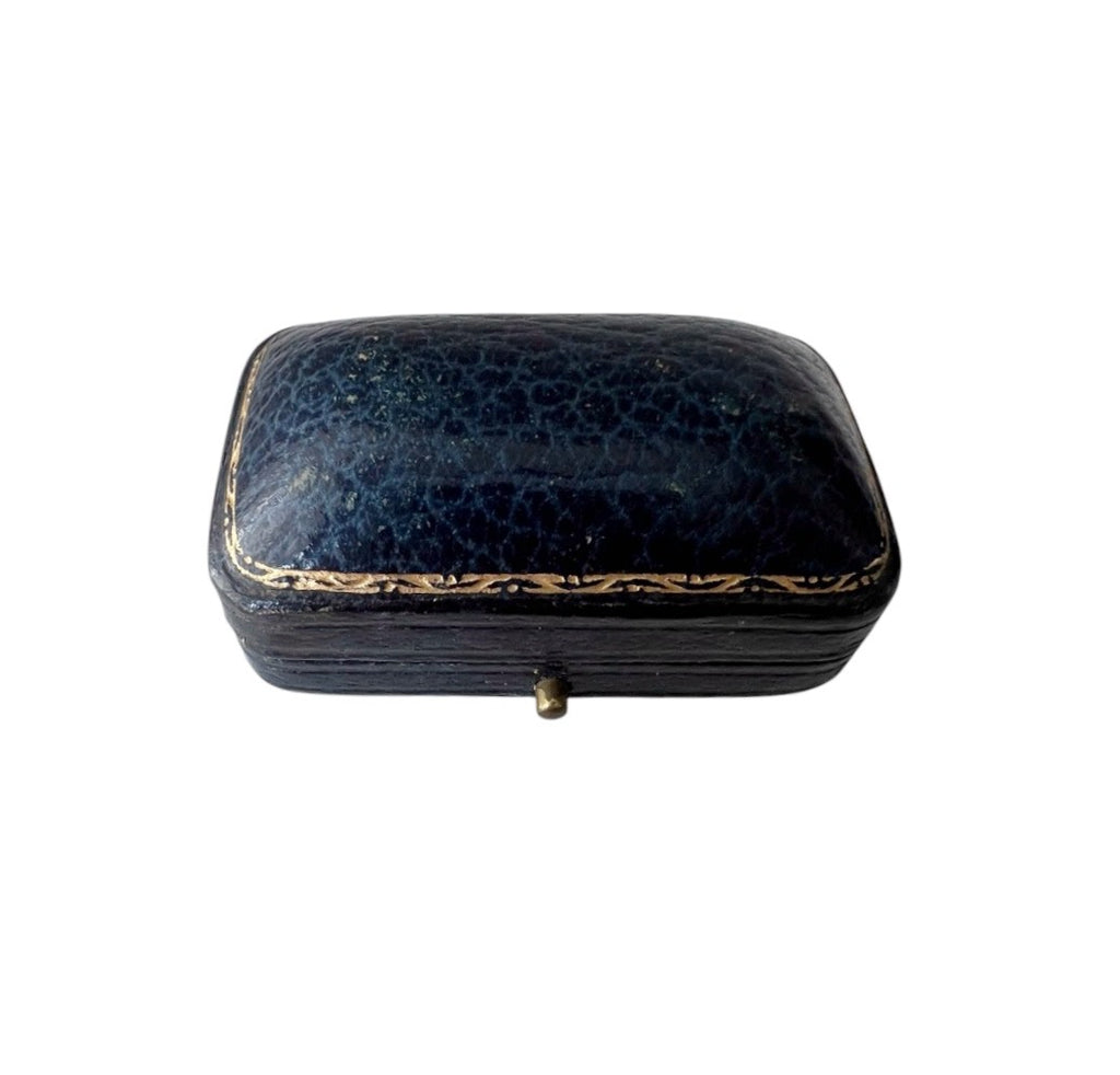 Antique Leather Jewellery Box with Blue Velvet Interior