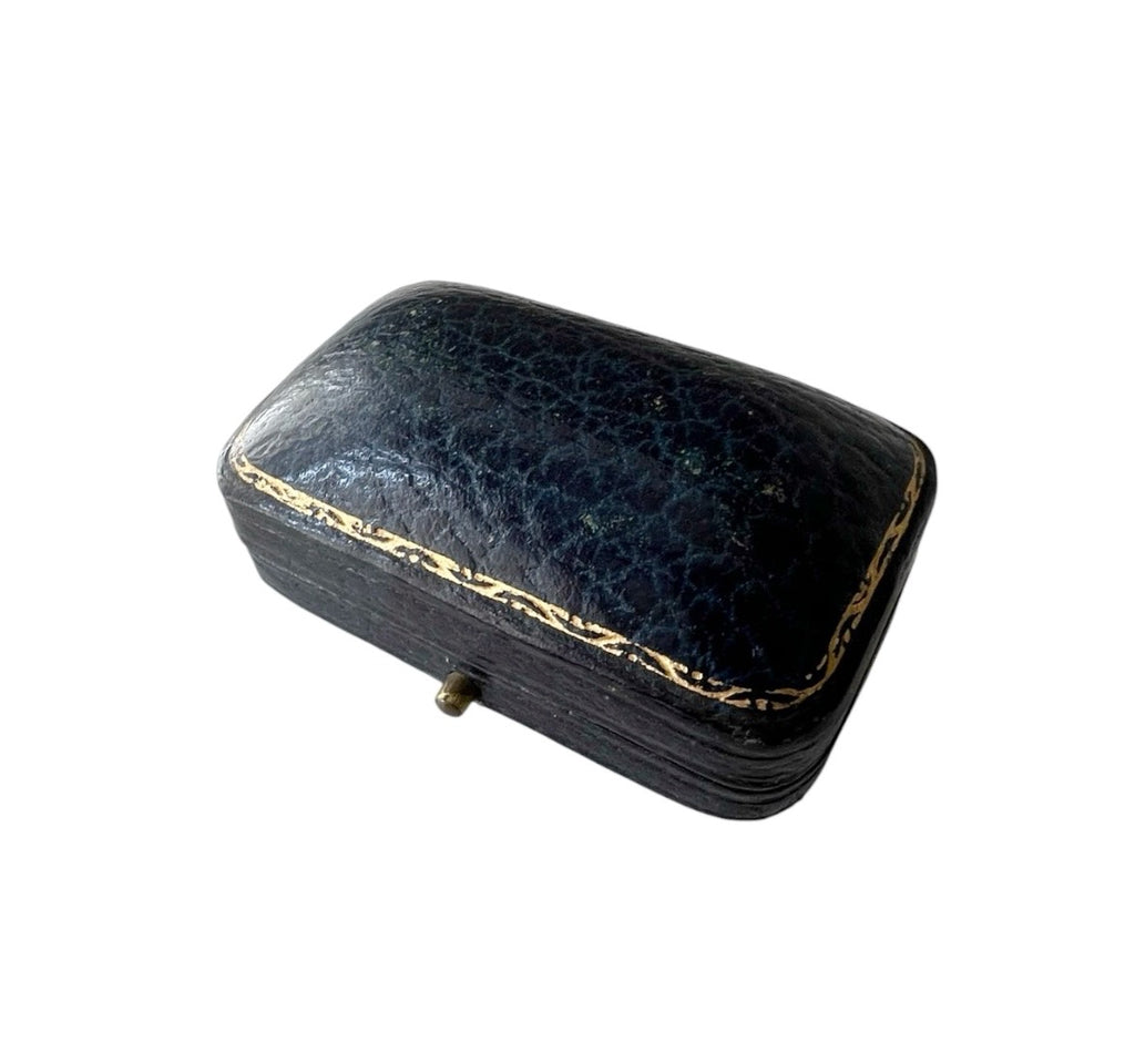 Antique Leather Jewellery Box with Blue Velvet Interior