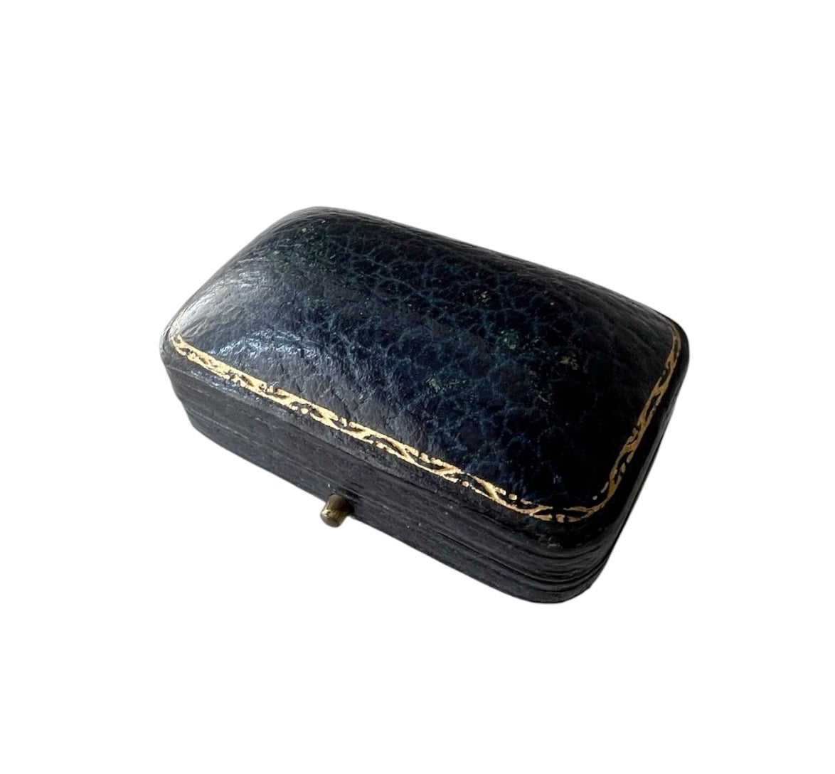 Antique Leather Jewellery Box with Blue Velvet Interior