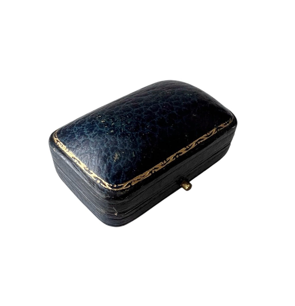 Antique Leather Jewellery Box with Blue Velvet Interior