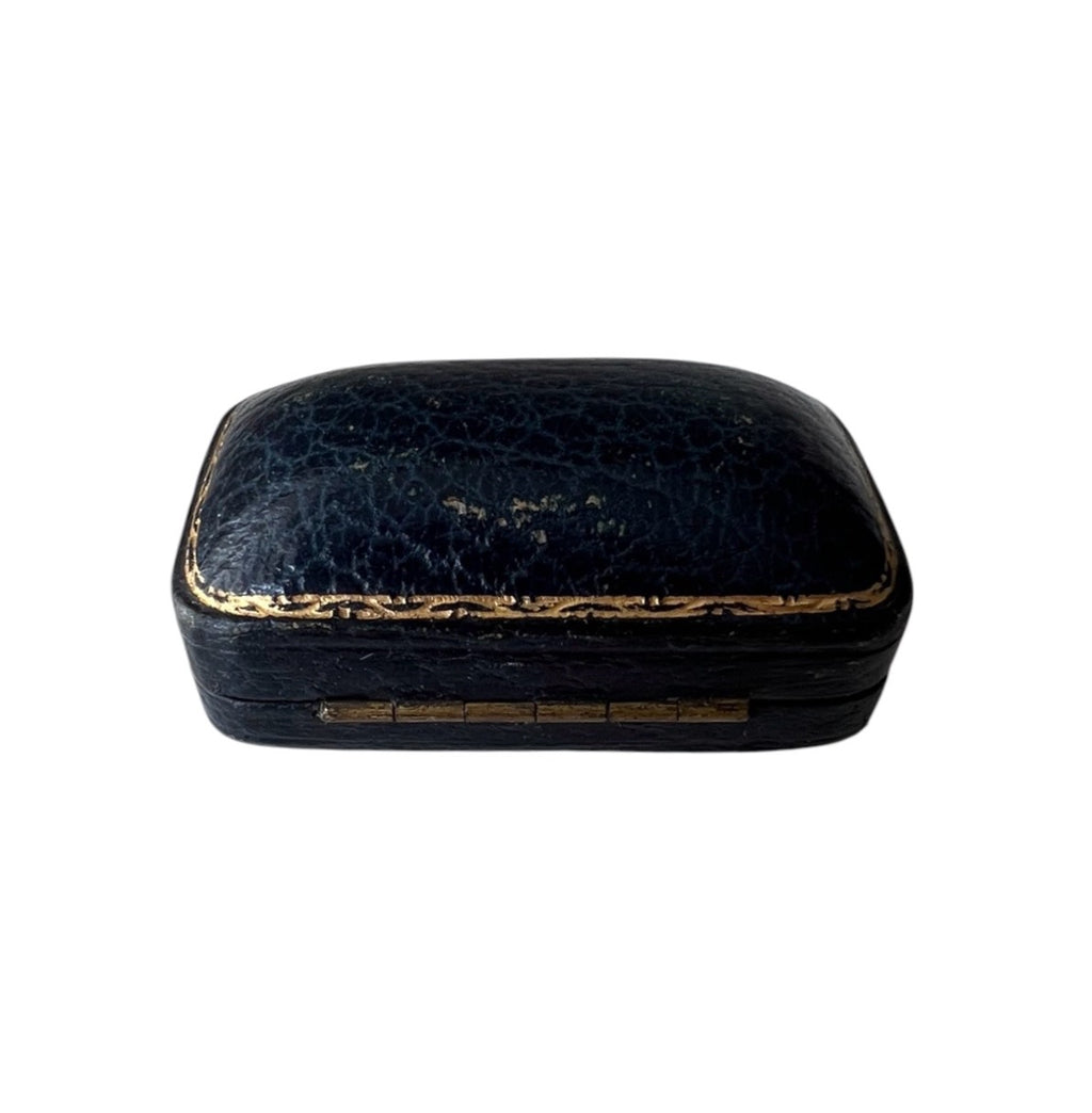 Antique Leather Jewellery Box with Blue Velvet Interior
