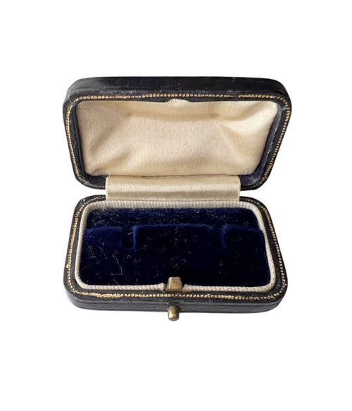 Antique Leather Jewellery Box with Blue Velvet Interior