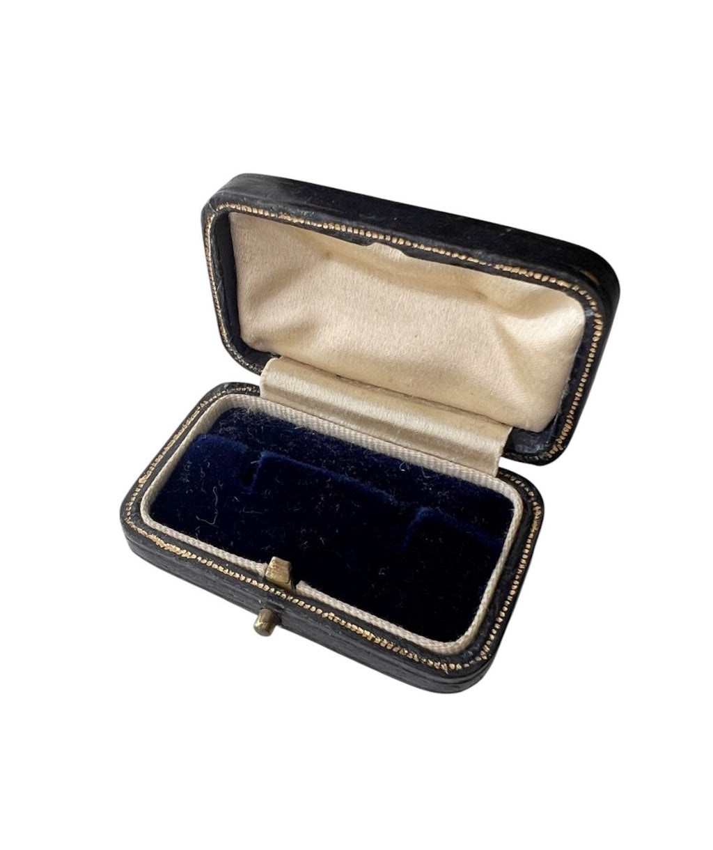 Antique Leather Jewellery Box with Blue Velvet Interior