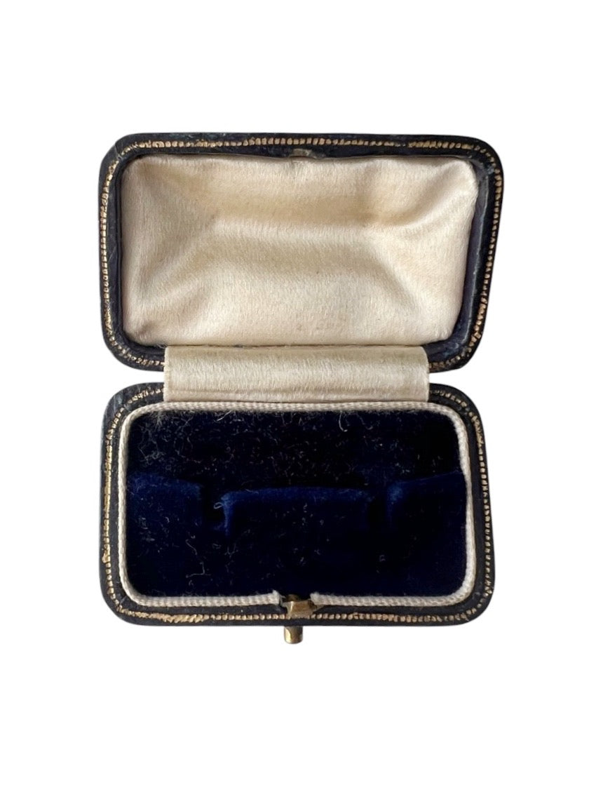 Antique Leather Jewellery Box with Blue Velvet Interior