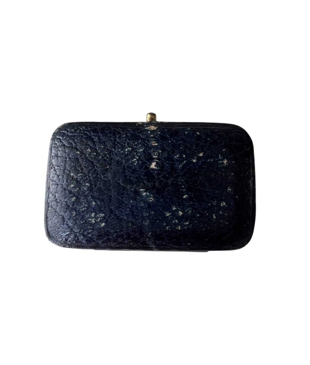 Antique Leather Jewellery Box with Blue Velvet Interior