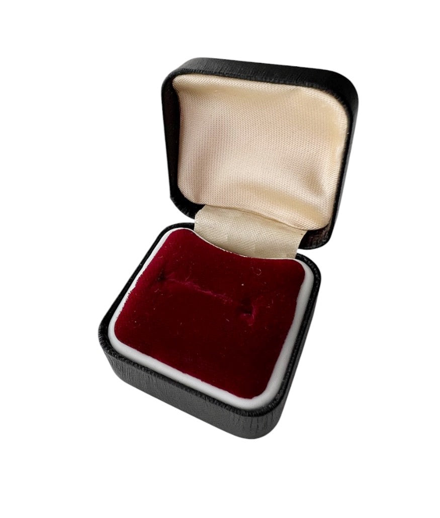 Vintage Leather Ring Box with Red Velvet Interior