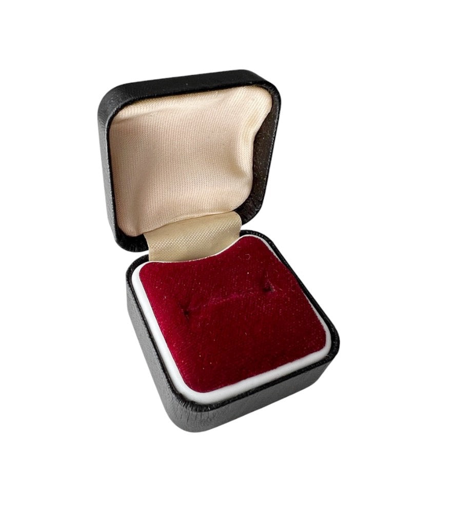 Vintage Leather Ring Box with Red Velvet Interior