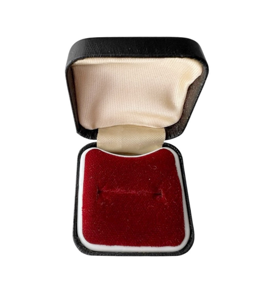 Vintage Leather Ring Box with Red Velvet Interior