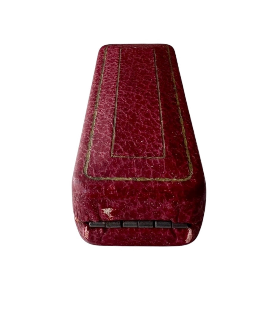 Antique Red Leather Pin Box