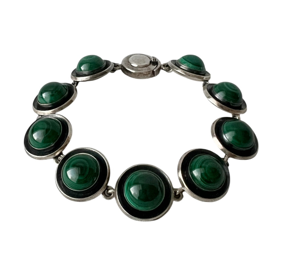 Vintage Malachite Bracelet, Sterling Silver, Danish Modernist, Niels Erik From