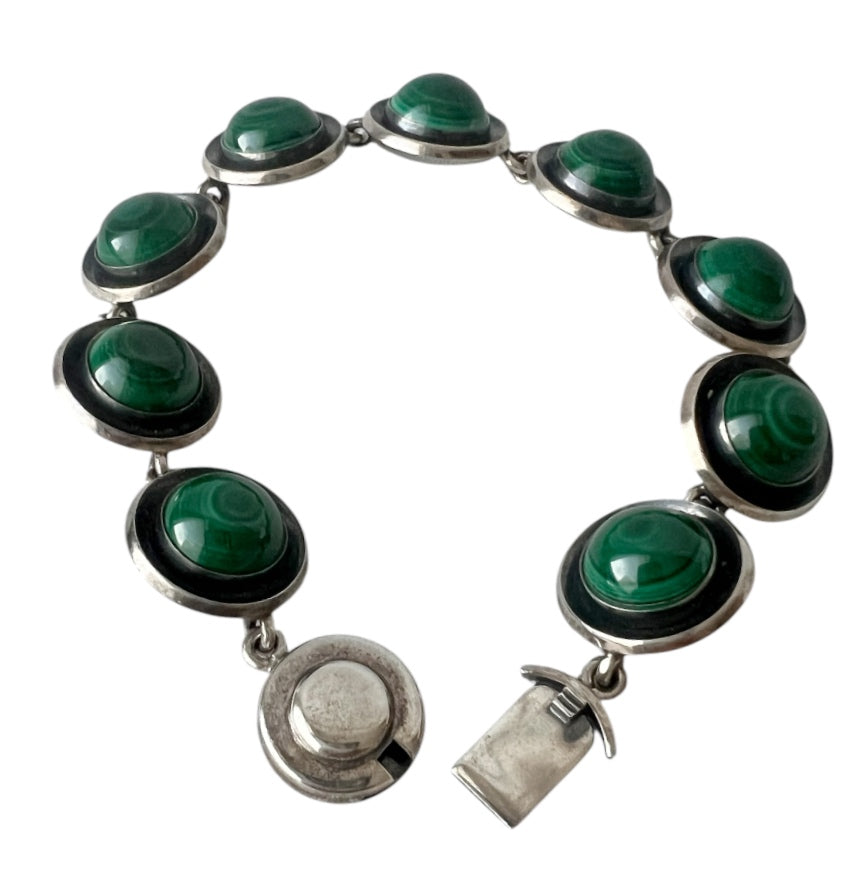 Vintage Malachite Bracelet, Sterling Silver, Danish Modernist, Niels Erik From