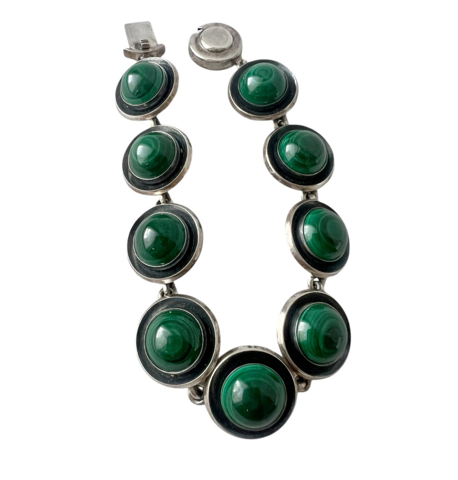 Vintage Malachite Bracelet, Sterling Silver, Danish Modernist, Niels Erik From