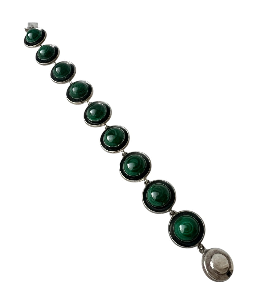 Vintage Malachite Bracelet, Sterling Silver, Danish Modernist, Niels Erik From