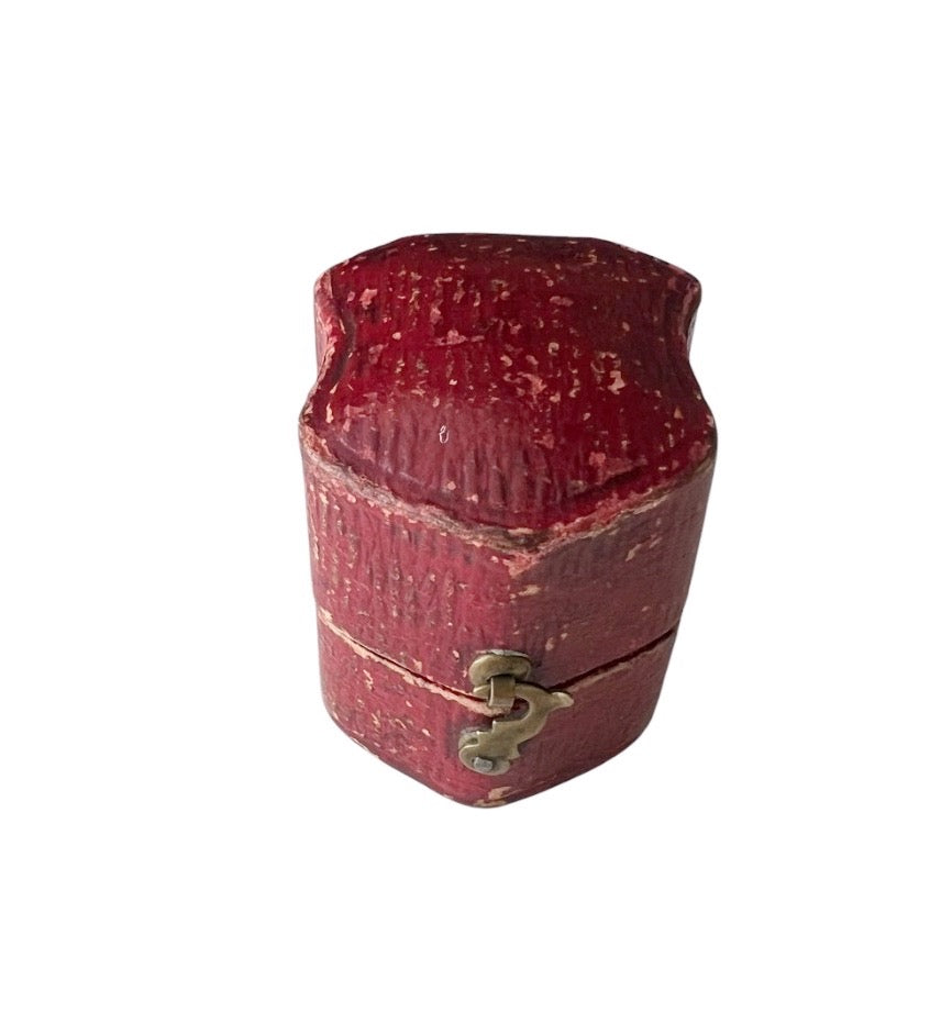 Antique Red Leather Ring Jewellery Presentation Box, Vintage Proposal Display Holder