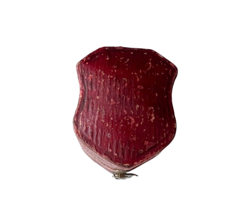 Antique Red Leather Ring Jewellery Presentation Box, Vintage Proposal Display Holder